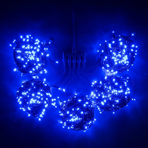 Комплект гирлянд для деревьев 5 лучей по 20 м., 24V., 900 синих LED ламп, черный силикон, Beauty Led (KFT900-2W11-1B)