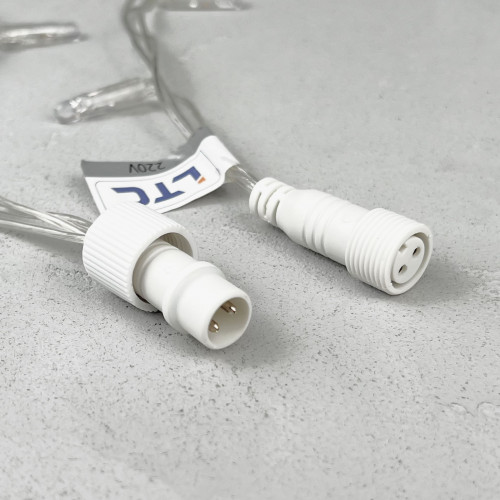 Светодиодная гирлянда с колпачком 100 теплых белых LED ламп 10 м., мерцание, 220-230 В., прозрачный провод ПВХ, IP65, LTC (PST100BLWCAP-10-2WW)