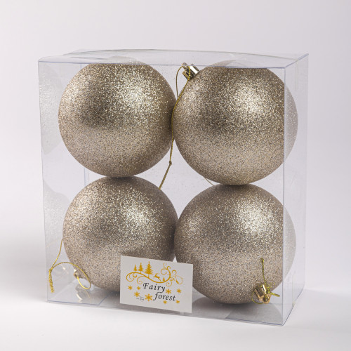 Набор пластиковых шаров Глория 100 мм., шампань глиттер, 4 шт., ЕлкиТорг (150437)