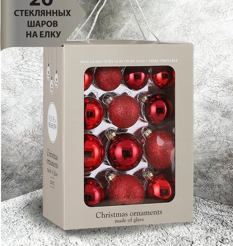 Набор стеклянных шаров Классический красный 26 шт., Christmas DeLuxe (86461)  