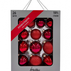 Набор стеклянных шаров Классический красный 26 шт., Christmas DeLuxe (86461)  