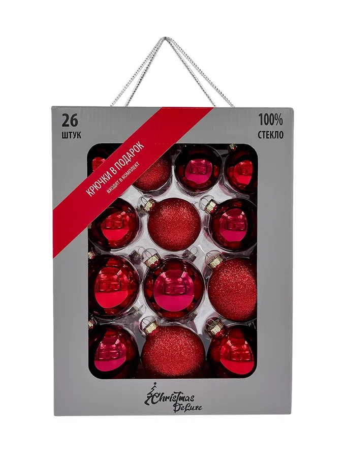 Набор стеклянных шаров Классический красный 26 шт., Christmas DeLuxe (86461)   в Комсомольске-на-Амуре