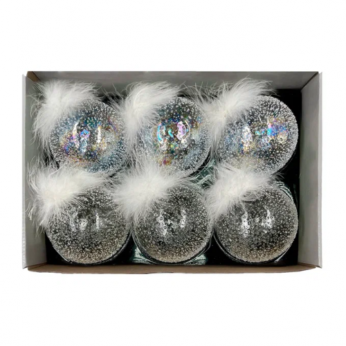 Набор стеклянных шаров Ледяной дождь 100 мм., 6 шт., прозрачный, Christmas DeLuxe (14032) в Санкт-Петербурге
