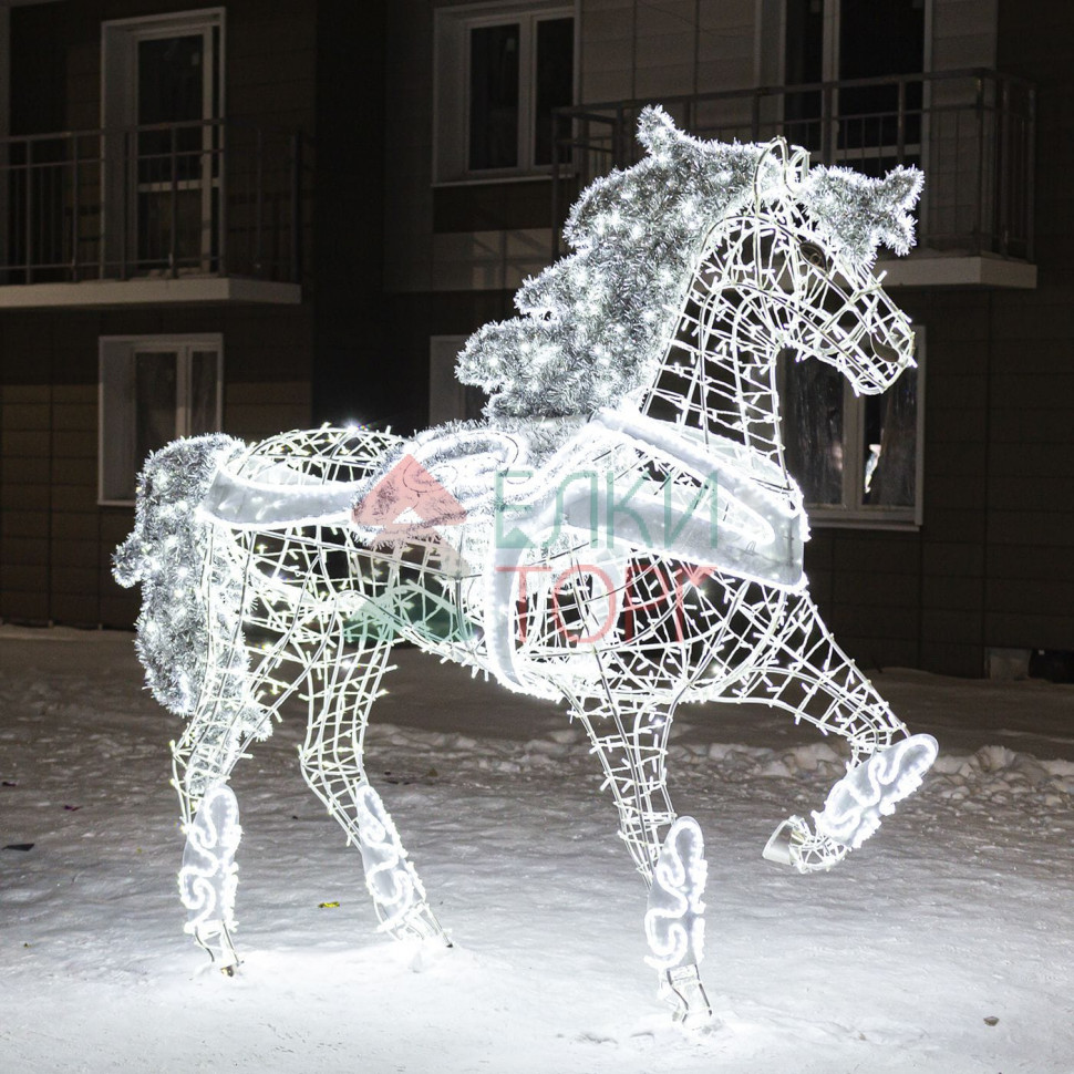 Уличная световая фигура Лошадь Premium 2,5 м., серебристая, Conso (OL333)