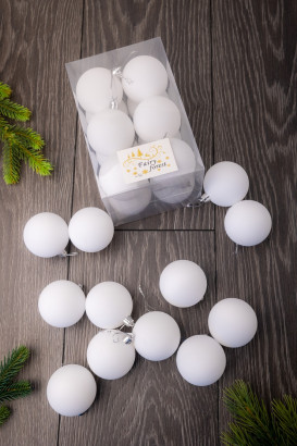 Набор пластиковых шаров Вероника 60 мм., белый матовый, 12 шт., ЕлкиТорг (150213)
