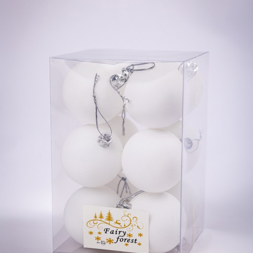 Набор пластиковых шаров Вероника 60 мм., белый матовый, 12 шт., ЕлкиТорг (150213)