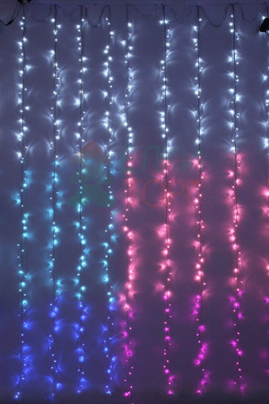 Занавес с эффектом бегущий огонь 2*1.6 м., 24V, 150 LED ламп бело - розового цвета, прозрачный провод, Beauty Led (ESI150-SH10-1WP)