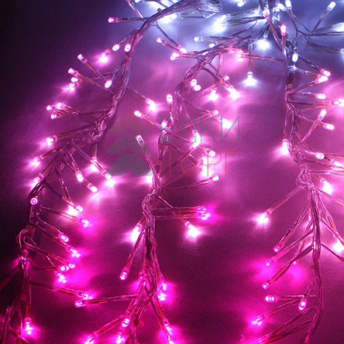 Занавес с эффектом бегущий огонь 2*1.6 м., 24V, 150 LED ламп бело - розового цвета, прозрачный провод, Beauty Led (ESI150-SH10-1WP)