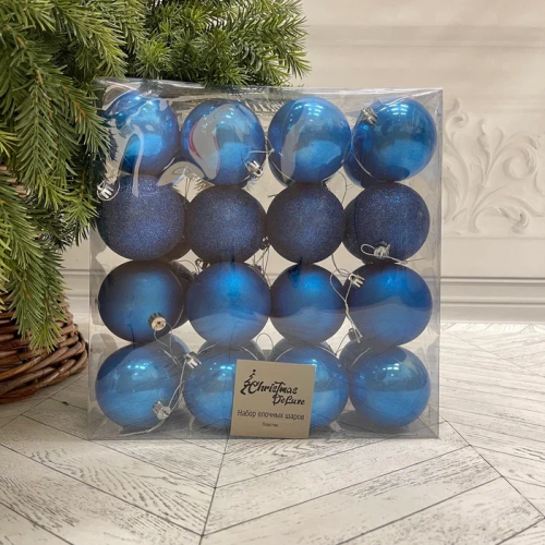 Набор пластиковых шаров Вернисаж 80 мм., синий, 32 шт., Christmas DeLuxe (89589)