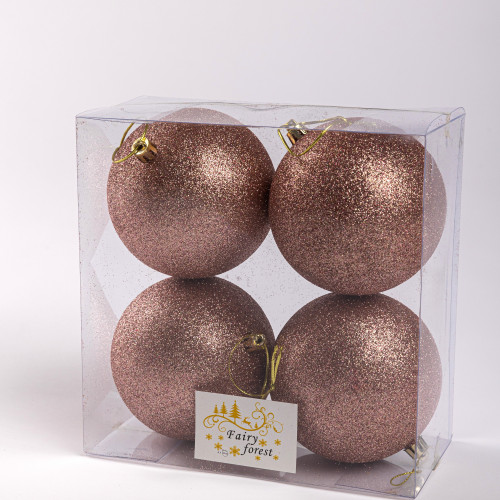 Набор пластиковых шаров Глория 100 мм., пудровый глиттер, 4 шт., ЕлкиТорг (150438)