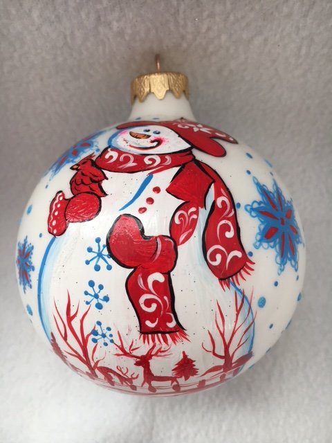 Набор стеклянных шаров Друзья снеговички 85 мм, серия ВС, 2 шара в подарочной упаковке, Батик	(КН-85-17014)
