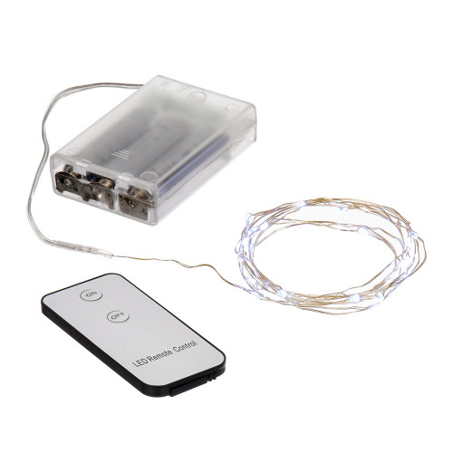 Светодиодная нить Роса 20 холодных белых LED ламп, 2 м., на батарейках, с пультом, Vegas (55105)