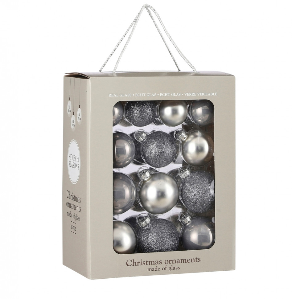 Набор стеклянных шаров Серебряный Микс 26 шт., Christmas De Luxe (86782)  