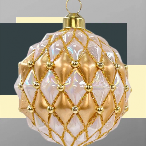 Набор винтажных стеклянных шаров Жемчужное ожерелье 80 мм., пудрово-золотой, 9 шт., Christmas DeLuxe (13991)