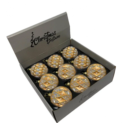 Набор винтажных стеклянных шаров Жемчужное ожерелье 80 мм., пудрово-золотой, 9 шт., Christmas DeLuxe (13991)