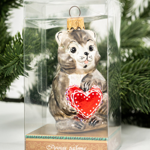 Елочное украшение Барсук с сердечком, стекло, 8,5 см., 1 шт., Витус (А222)