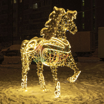 Уличная световая фигура Лошадь Premium 2,5 м., золотая, Conso (OL334)