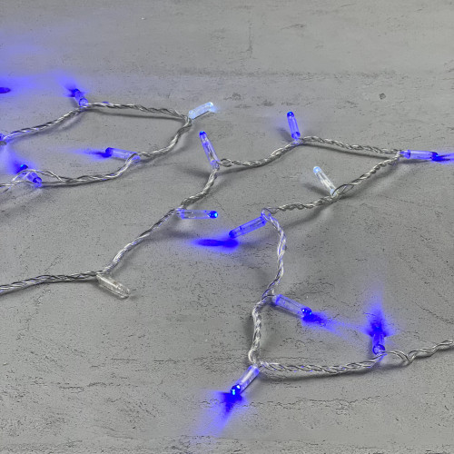 Светодиодная гирлянда с колпачком 100 синих LED ламп 10 м., мерцание, 220-230 В., прозрачный провод ПВХ, IP65, LTC (PST100BLWCAP-10-2B)
