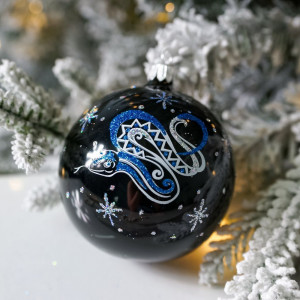 Стеклянный шар Змея 75 мм., черный, Ёлочка (С863/1)