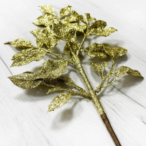 Ветвь с листочками золото 71 см., 1 шт., Christmas DeLuxe (89513)