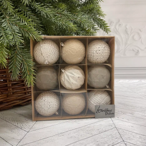 Набор винтажных шаров Маршмеллоу 80 мм., 9 шт., бежевый, пластик, Christmas DeLuxe (89273)