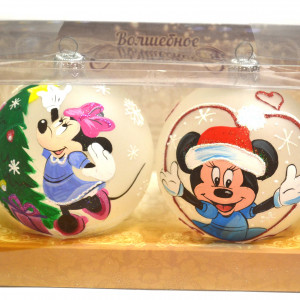 Набор стеклянных шаров Микки Маус, 2 шара, 85 мм, в подарочной упаковке, Батик (КН-85-17001)