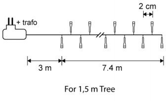 Светодиодная нить Snake Light 370 холодных ламп, 7.4 м., 24В, 8 режимов, зеленый провод, для елки 155 см., LUCA (83772)