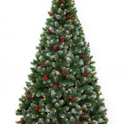 Искусственная сосна Очарование 180 см., с шишками и ягодками, 330 теплых-белых LED ламп, Леска+ПВХ, ЕлкиТорг (142180)