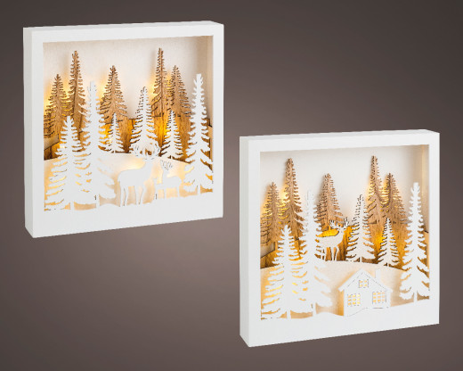 Светодиодное панно Олени на опушке 25*25 см. с LED огнями, Kaemingk (481623/1)  — 