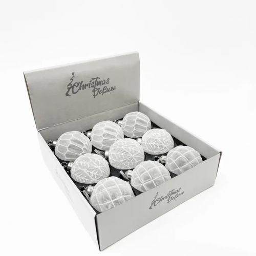 Набор винтажных стеклянных шаров Ледяная дымка 80 мм., 9 шт., белый, Christmas DeLuxe (13045)