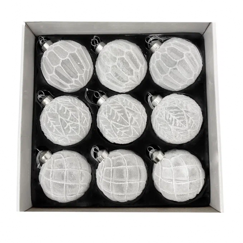 Набор винтажных стеклянных шаров Ледяная дымка 80 мм., 9 шт., белый, Christmas DeLuxe (13045)