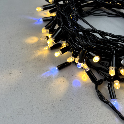 Светодиодная гирлянда с колпачком 100 экстра теплых белых LED ламп 10 м., мерцание, 220-230 В., черный провод ПВХ, IP65, LTC (PST100BLWCAP-11-2WW)