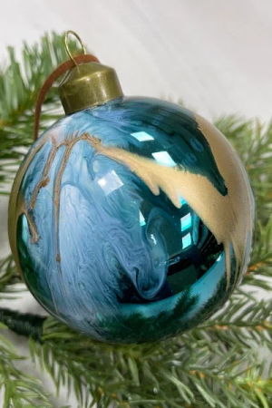 Набор стеклянных шаров Акварель синяя 80 мм., 9 шт., Christmas DeLuxe (13054)