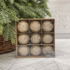  Набор винтажных шаров Амели  80 мм., 9 шт., капучино, пластик, Christmas DeLuxe (89277)