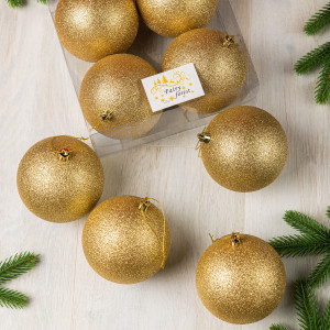 Набор пластиковых шаров Глория 100 мм., золото глиттер, 4 шт., ЕлкиТорг (150442)