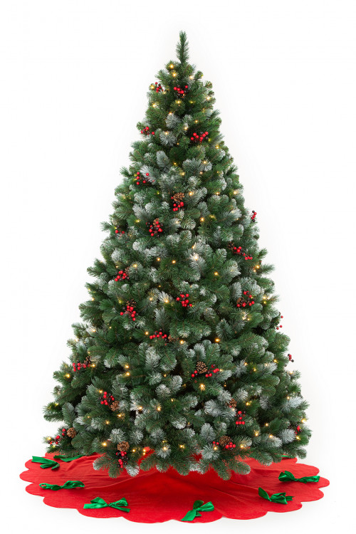 Искусственная сосна Очарование 210 см., с шишками и ягодками, 330 теплых-белых LED ламп, Леска+ПВХ, ЕлкиТорг (142210)