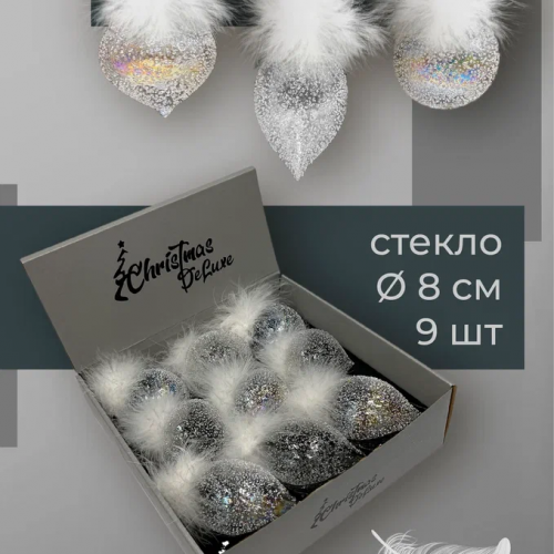 Набор стеклянных украшений Ледяной дождь 80 мм., 9 шт., шар, капля, луковка, прозрачный, Christmas DeLuxe (14033) в Санкт-Петербурге