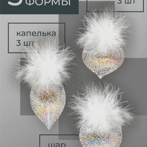 Набор стеклянных украшений Ледяной дождь 80 мм., 9 шт., шар, капля, луковка, прозрачный, Christmas DeLuxe (14033) в Санкт-Петербурге