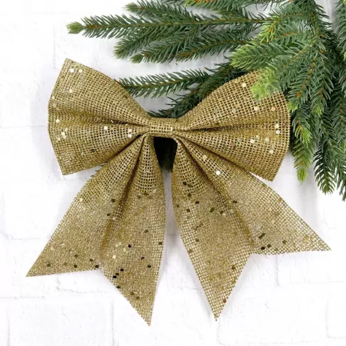 Бант Бриджит 24x28 см., 1 шт., золото с пайетками, Christmas DeLuxe (86830) в Санкт-Петербурге