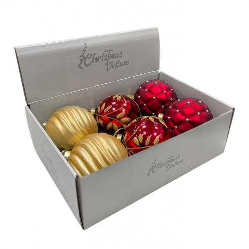 Набор винтажных стеклянных шаров Старинный вальс, красный-золото, 100 мм., 6 шт., Christmas DeLuxe (13020)