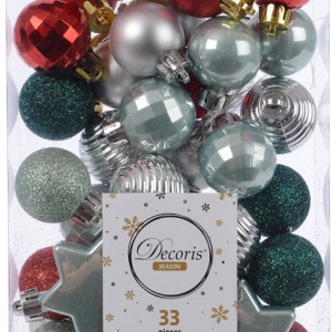 Набор елочных украшений Звездный 30 мм, 33 предмета, красный, изумрудный, Kaemingk (023475)