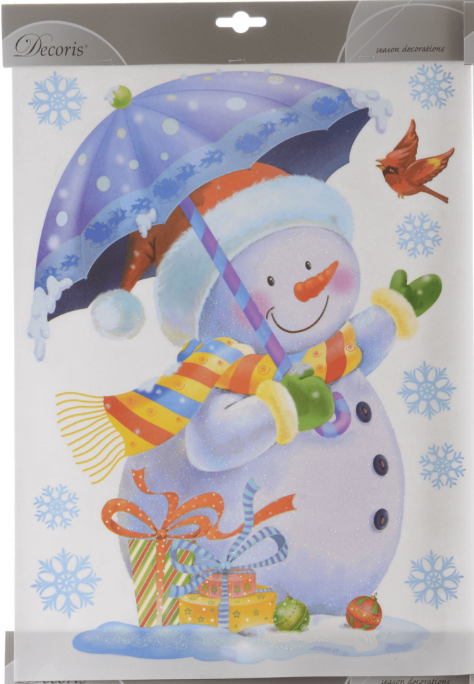 Наклейки для декорирования Снеговик с зонтом 30*40 см., Kaemingk (461437/1) в Белгороде
