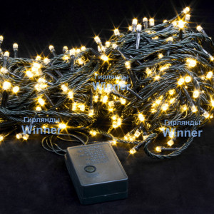Светодиодная нить 20 м., 220V, 300 теплых белых LED ламп, контроллер, черный провод, Winner (ww.01.5B.300-)