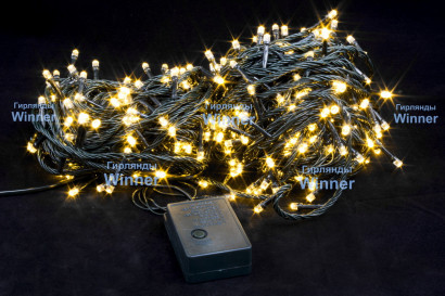Светодиодная нить 20 м., 220V, 300 теплых белых LED ламп, контроллер, черный провод, Winner (ww.01.5B.300-)