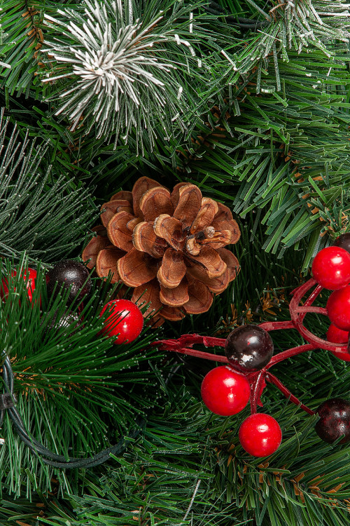 Искусственная сосна Очарование 240 см., с шишками и ягодками, 690 теплых-белых LED ламп, Леска+ПВХ, ЕлкиТорг (142240)