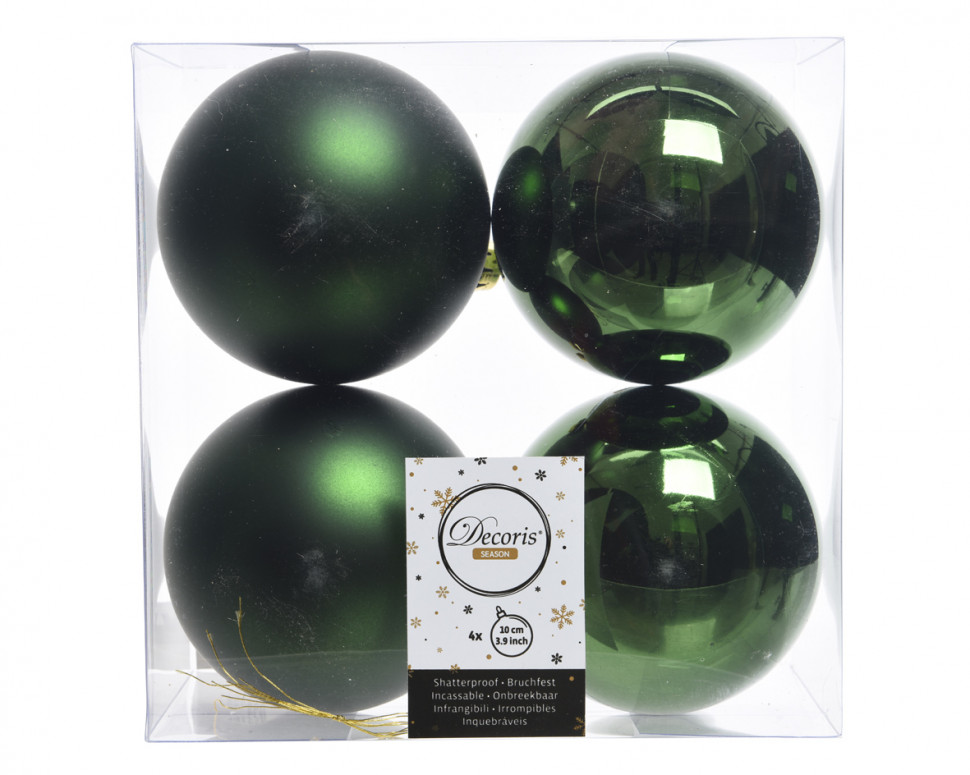 Набор пластиковых шаров Прага 100 мм., зеленый, 4 шт., Kaemingk (022187) в Казани