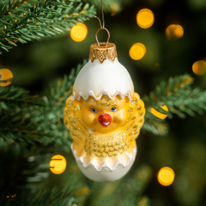 Елочное украшение Цыпленок в скорлупе, стекло, 10 см., 1 шт., Витус (А323)