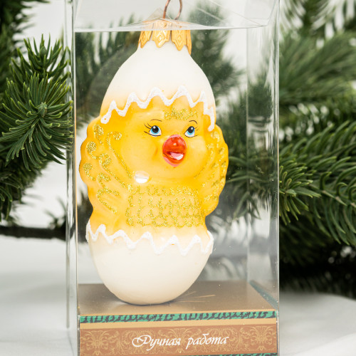 Елочное украшение Цыпленок в скорлупе, стекло, 10 см., 1 шт., Витус (А323)