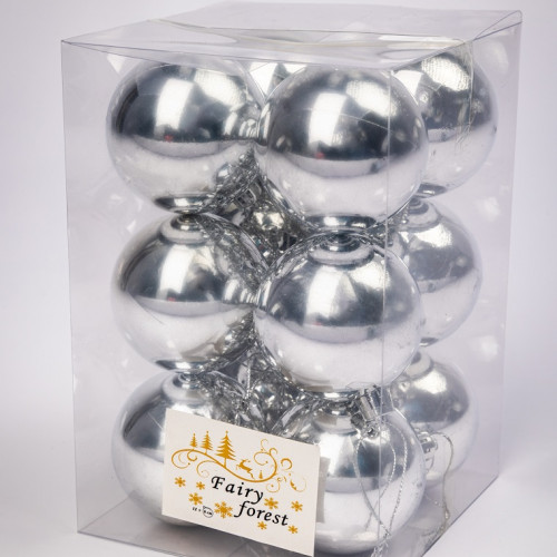 Набор пластиковых шаров Вероника 60 мм., серебро глянцевый, 12 шт., ЕлкиТорг (150217)