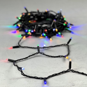 Светодиодная гирлянда с колпачком 100 разноцветных LED ламп 10 м., мерцание, 220-230 В., черный провод ПВХ, IP65, LTC (PST100BLWCAP-11-2M)